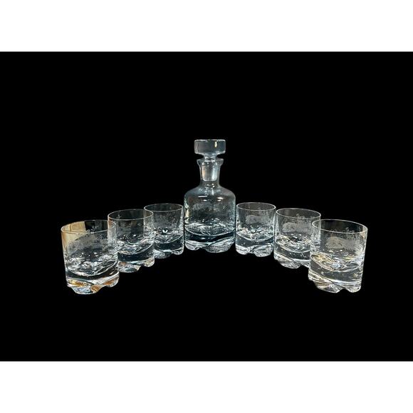 Krosno Poland 6 Heavy Bottom Bar Glasses And Decanter - Picture 2 of 12